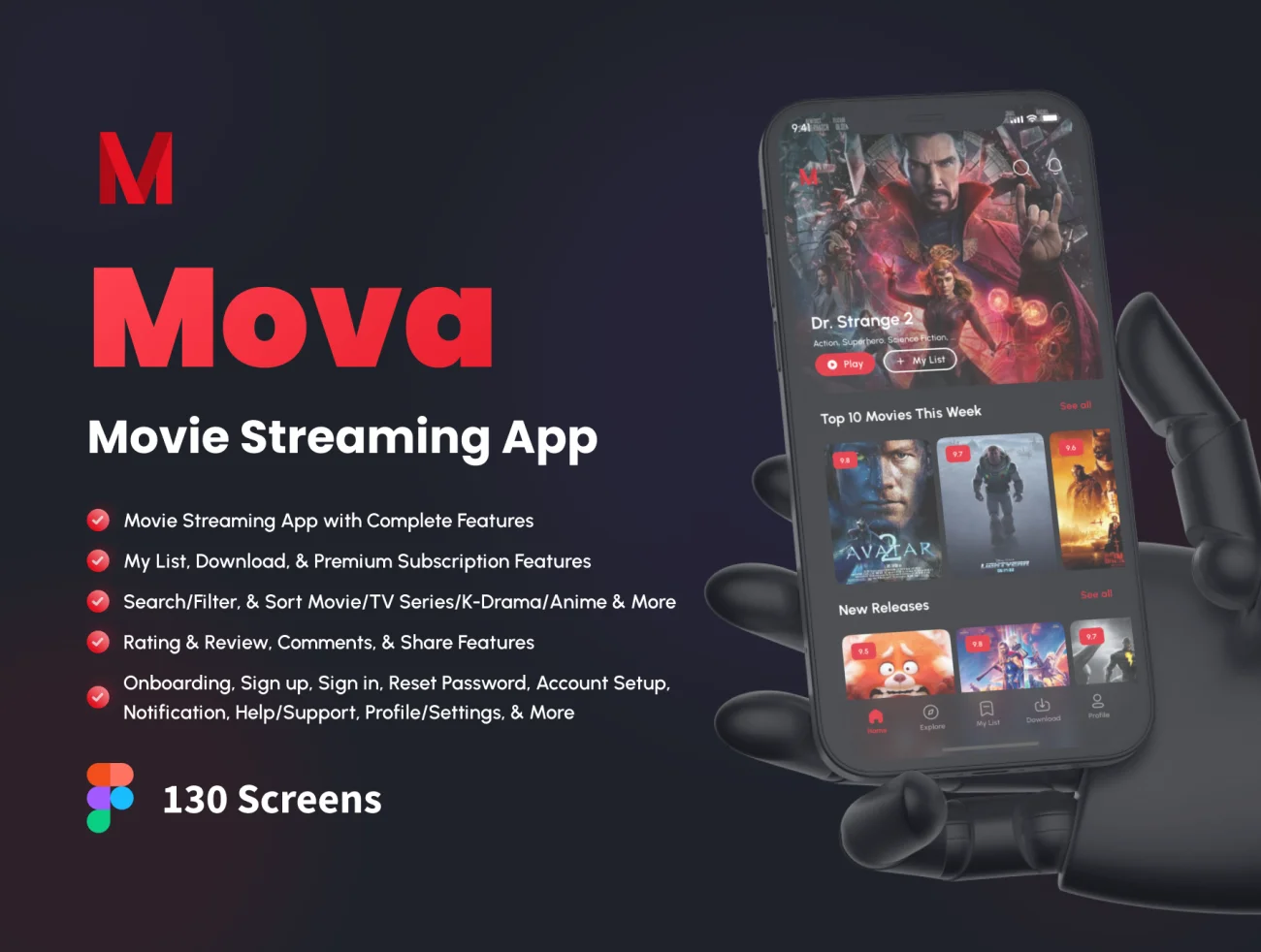 电影视频流媒体应用程序UI设计套件130屏 Mova – Movie Streaming App UI Kit .figma插图1