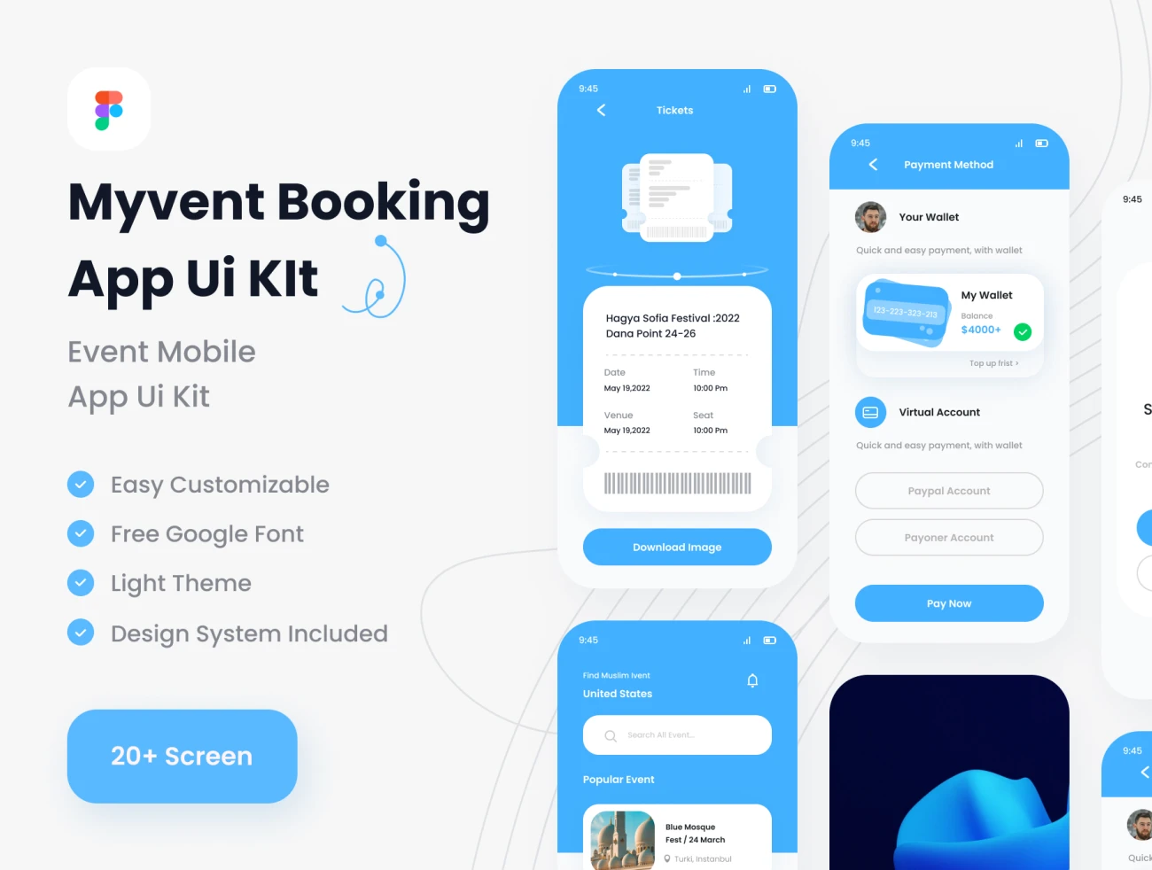活动门票预订应用程序UI套件20屏 Myvent Event Booking App UI Kit .figma插图1