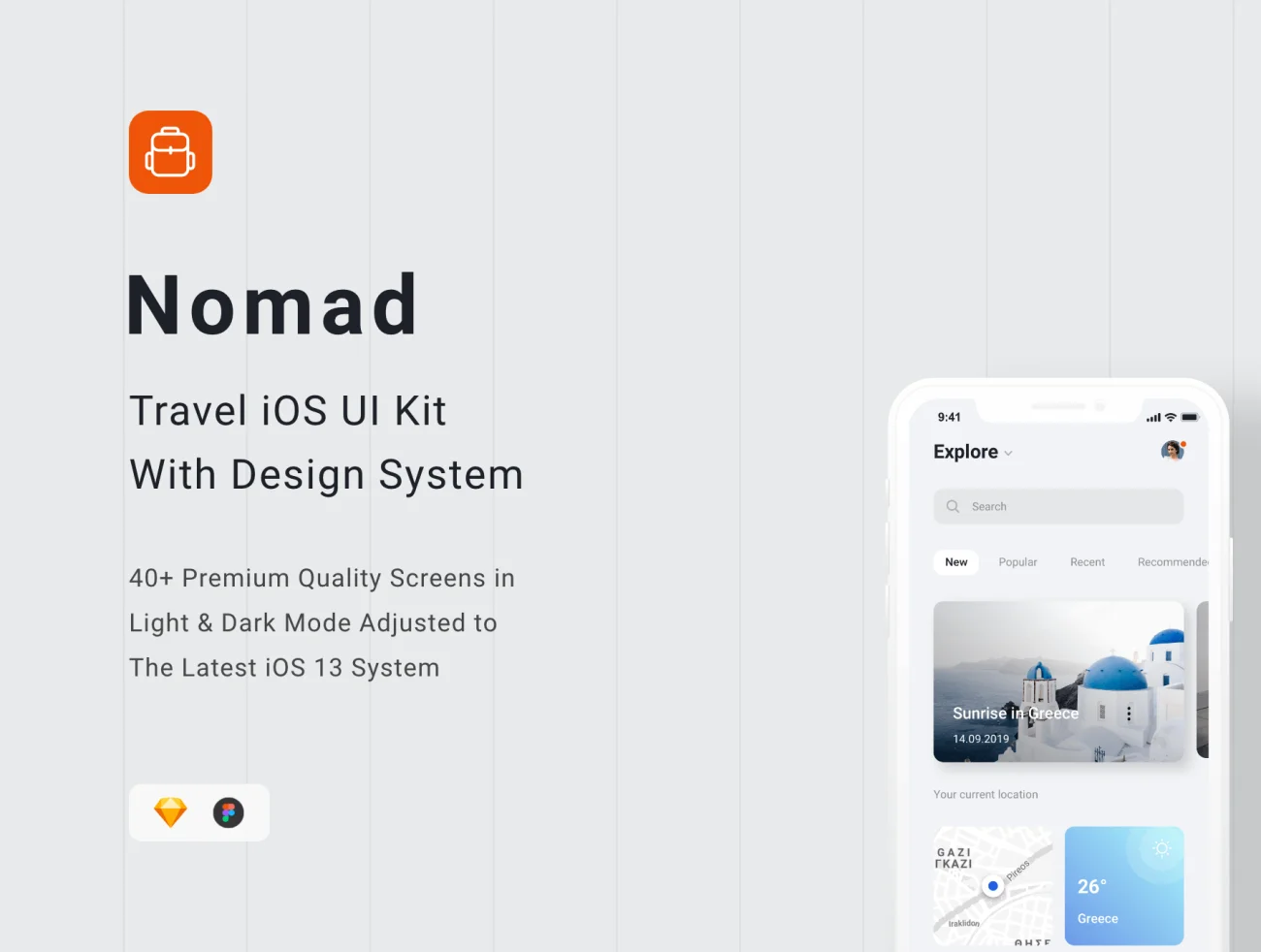 旅游应用iOS设计系统40屏 Nomad iOS Design System .sketch .figma插图1