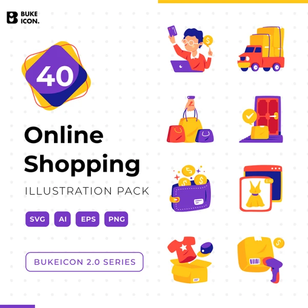 多彩矢量网购插画40幅 Online shopping Illustration - Bukeicon 2.0 series .ai