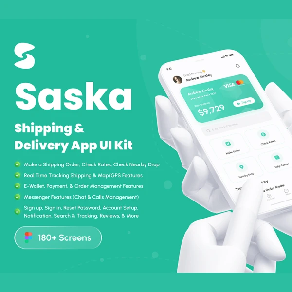 物流运输快递交付配送信息应用程序UI套件180屏 Saska - Shipping & Delivery App UI Kit .figma