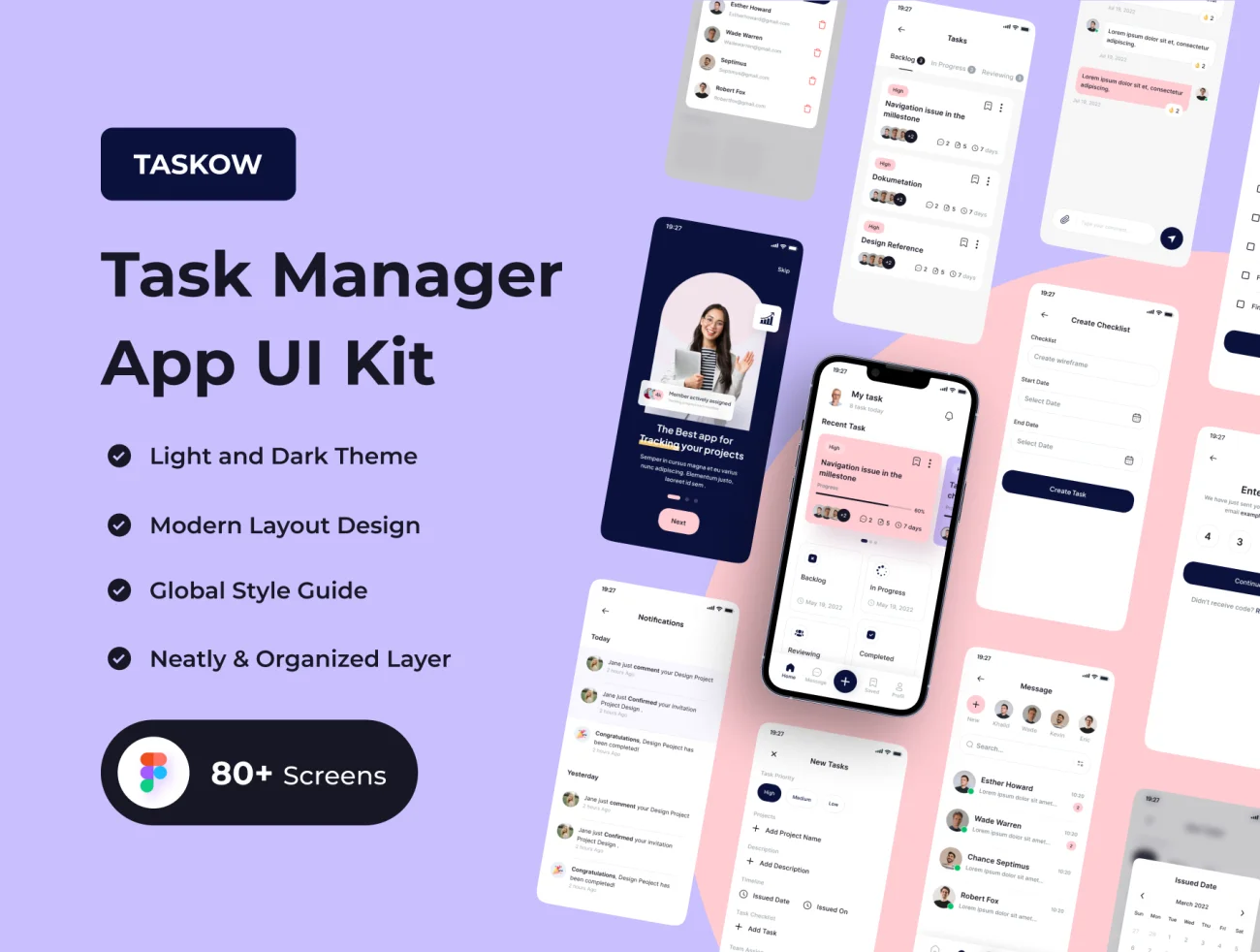 任务管理器应用UI设计工具包80屏 TASKOW – Task Manager App UI Kit .figma插图1