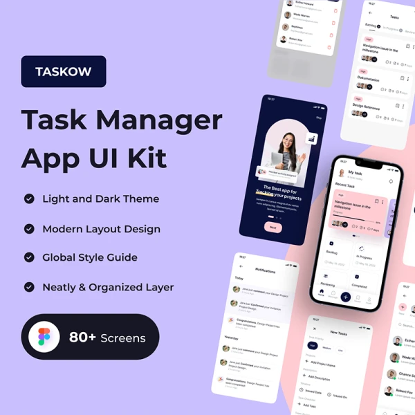 任务管理器应用UI设计工具包80屏 TASKOW - Task Manager App UI Kit .figma