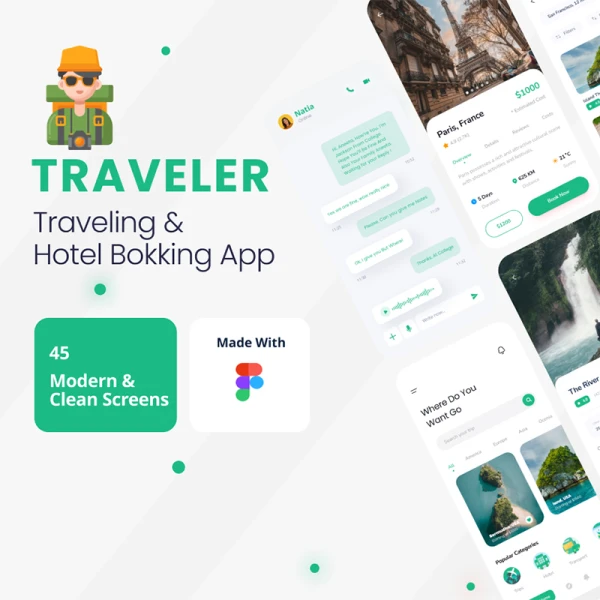 酒店旅行门票预订应用UI设计套件40屏 Traveler - Travelling And Hotel Booking App .figma