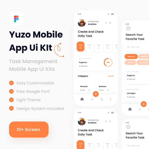 任务管理应用ui工具包模板 Yuzo Task Management mobile app ui kits template .figma