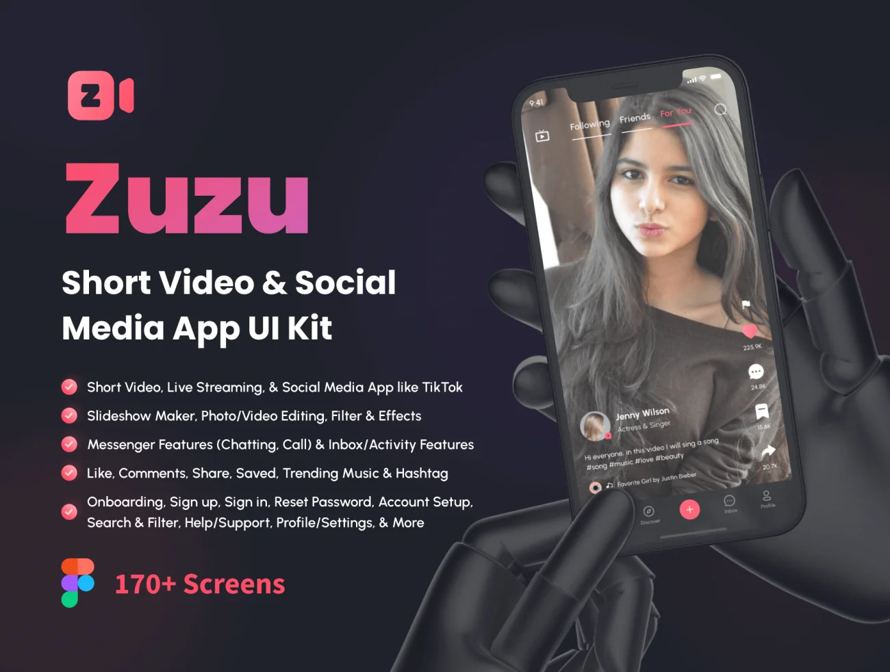 短视频社交平台应用程序UI设计套件170屏 Zuzu – Short Video & Social Media App UI Kit .figma插图1