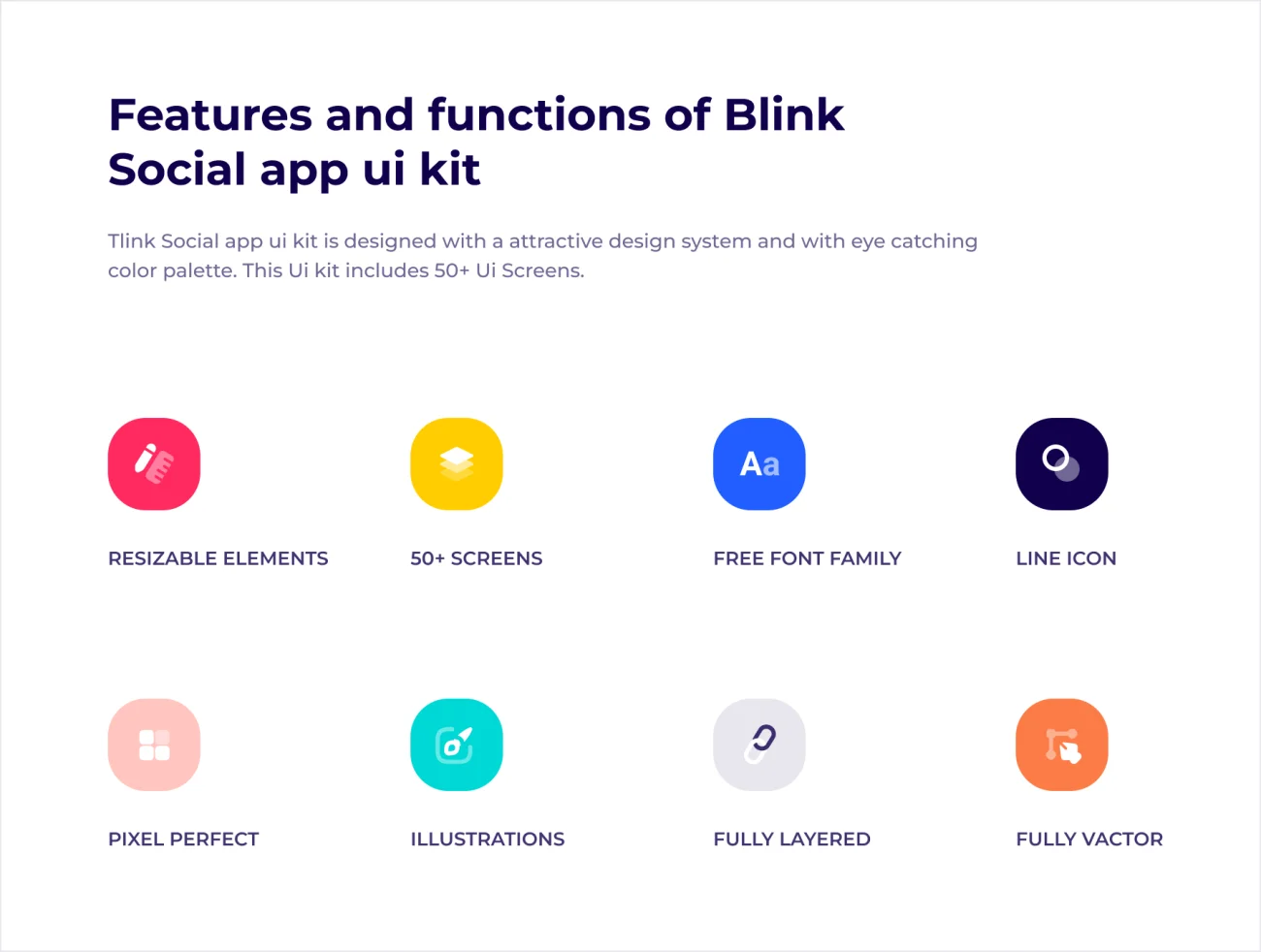 社交应用程序UI套件50屏 Blink Social App Ui Kit .figma-UI/UX、ui套件、主页、介绍、应用、社交、聊天-到位啦UI