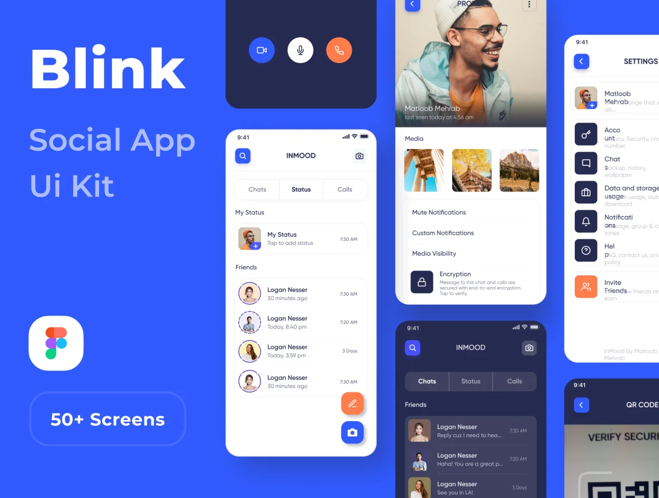 社交应用程序UI套件50屏 Blink Social App Ui Kit .figma-UI/UX、ui套件、主页、介绍、应用、社交、聊天-到位啦UI
