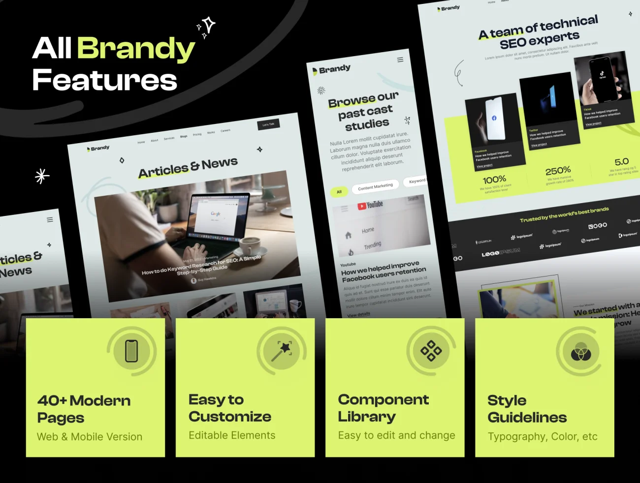 数字营销新媒体公司机构网站UI套件 Brandy - Digital Marketing Agency Website UI Kit .figma-UI/UX、ui套件、主页、介绍、博客、海报-到位啦UI