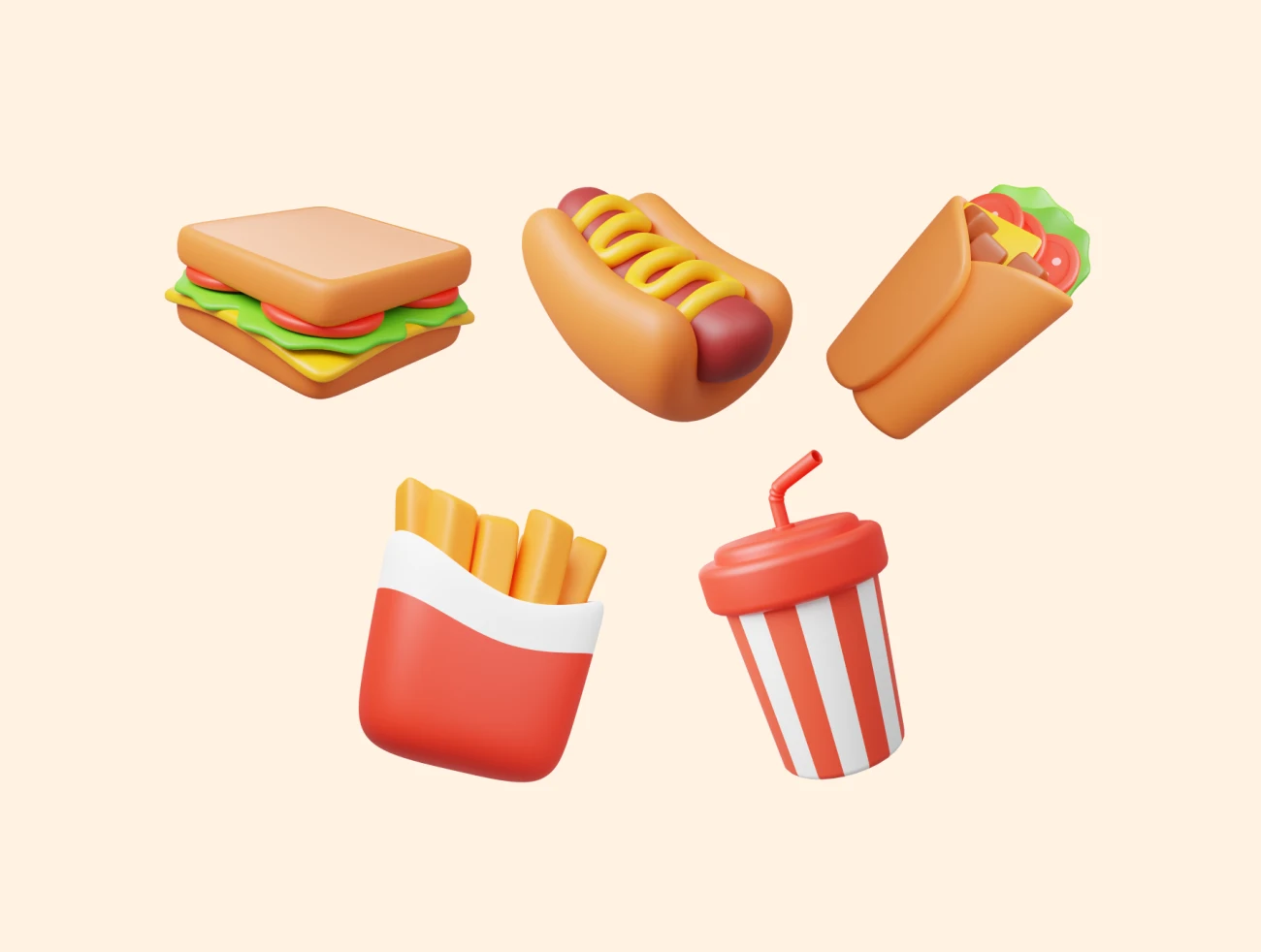 10款食物快餐饮料披萨汉堡3D图标模型 Food and Drink 3D Icon Pack .blender .png-3D/图标-到位啦UI