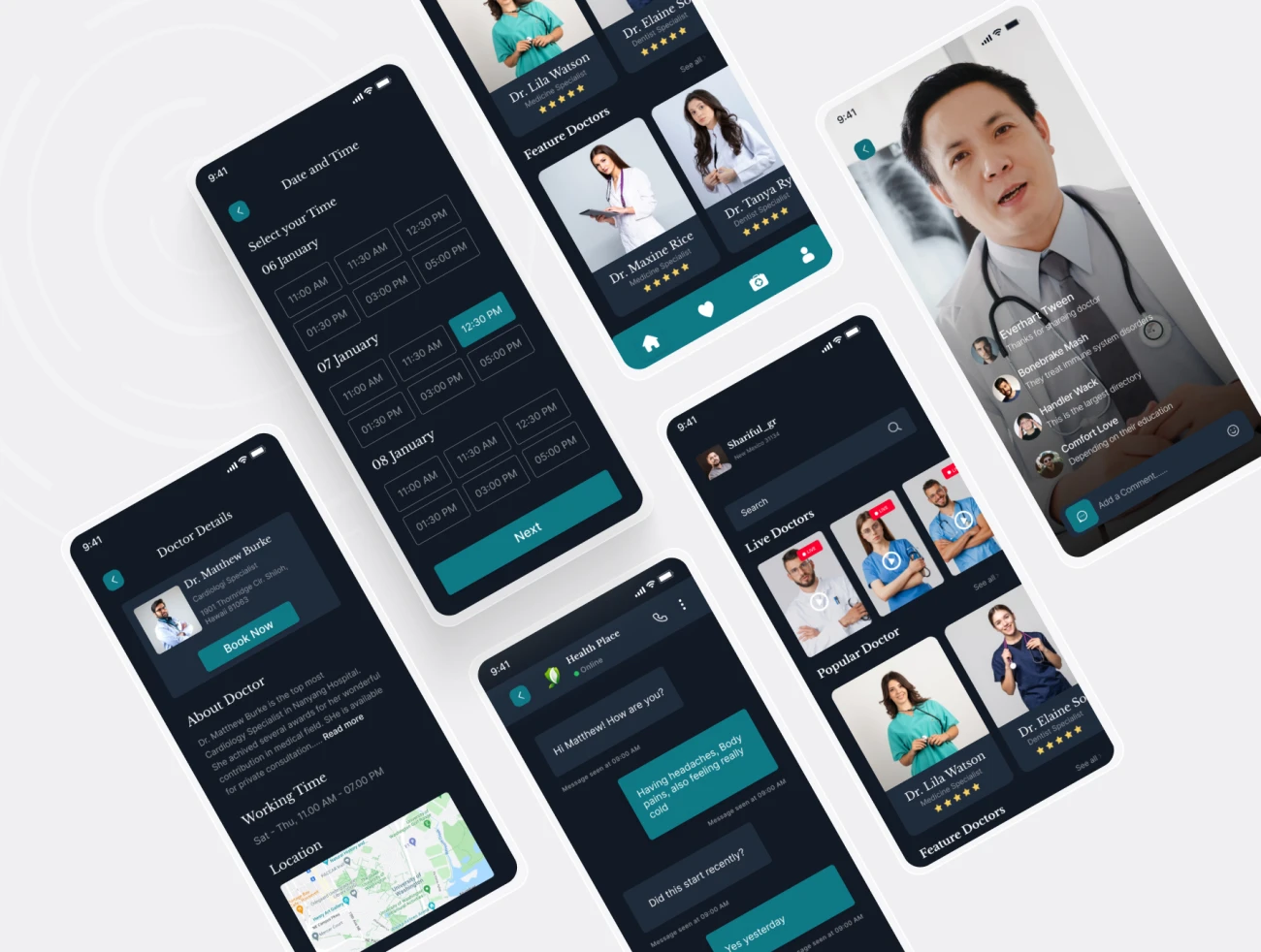 健康医疗手机门诊应用60屏 Health Medical App .figma-UI/UX、ui套件、预订-到位啦UI