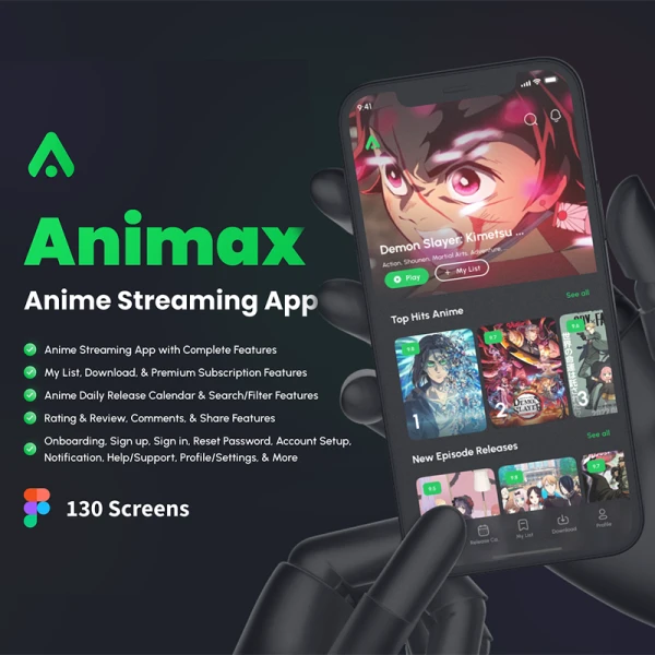 动漫流媒体视频播放应用程序UI套件130屏 Animax - Anime Streaming App UI Kit .figma