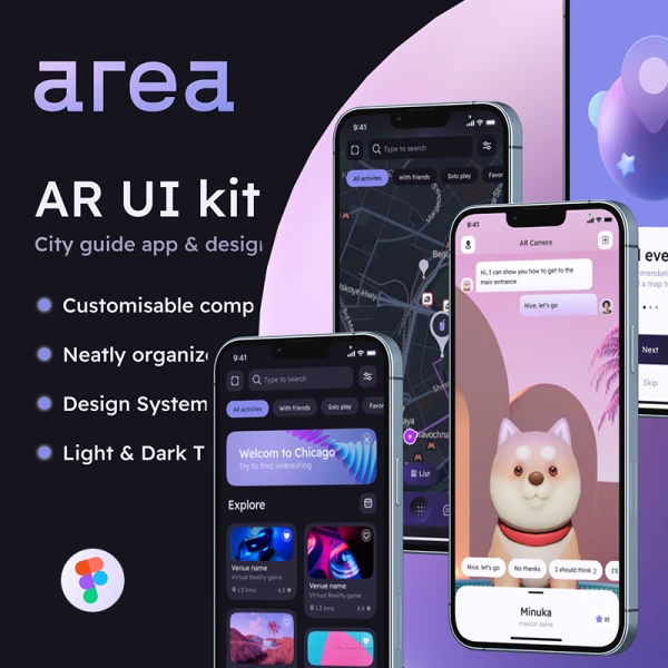 AR城市指南应用程序UI设计套件30屏 AREA – AR city guide app & design UI kit .figma