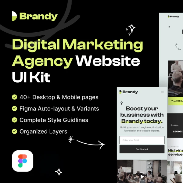 数字营销新媒体公司机构网站UI套件 Brandy - Digital Marketing Agency Website UI Kit .figma