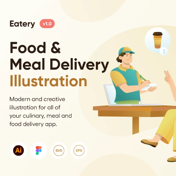 食品送餐创意矢量插图12幅 Eatery - Food & Meal Delivery Illustrations .ai .figma