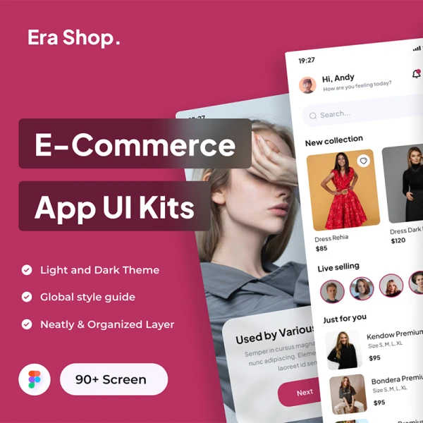 电商网购应用UI套件90屏 Era Shop - E Commerce App UI Kits .figma