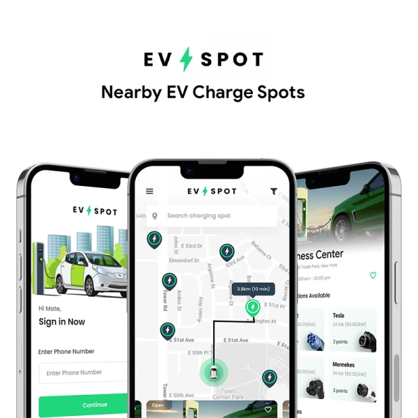 查找附近电动车充电站手机应用UI设计套件源码 EV Charging Station Finder App - EV Spot .html .json