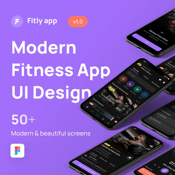 现代健身应用程序UI设计套件50屏 Fitly- Modern Fitness & Health Tracker App UI Kit .figma