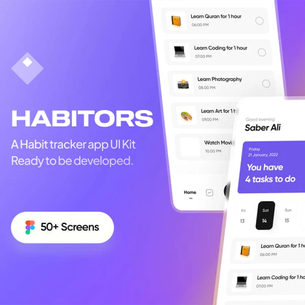 习惯养成时间管理应用UI设计套件50屏 Habitos - A habit forming app ui kit .figma