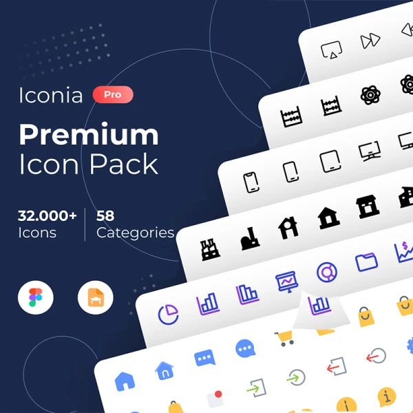 全能通用图标模板UI设计套件32000款 Iconia Pro - 32.000+ Icons .figma .ai .xd .sketch