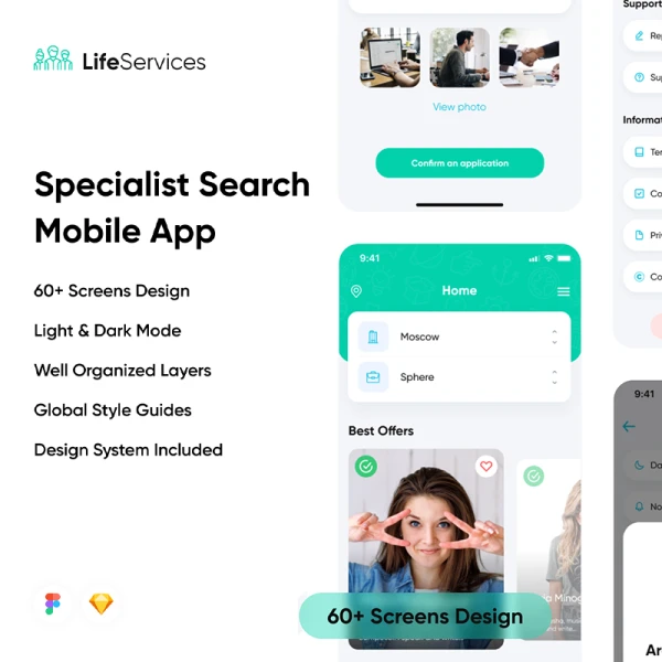 求职招聘生活服务应用UI设计套件60屏 LifeServices app .sketch .figma