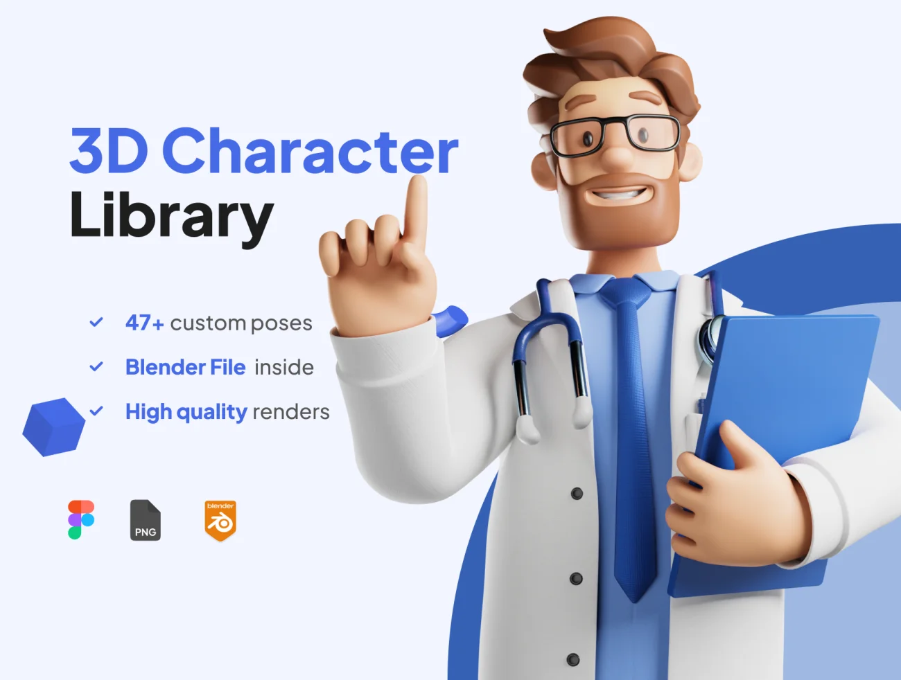 46款医生3D图标模型 3D Character Doctor Installment Figma .blender .png-3D/图标-到位啦UI