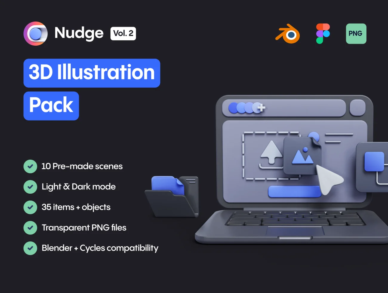 35款科技电子产品3D等距插图图标 Nudge Vol.1 - Isometric Illustration .blender .figma .png-3D/图标-到位啦UI