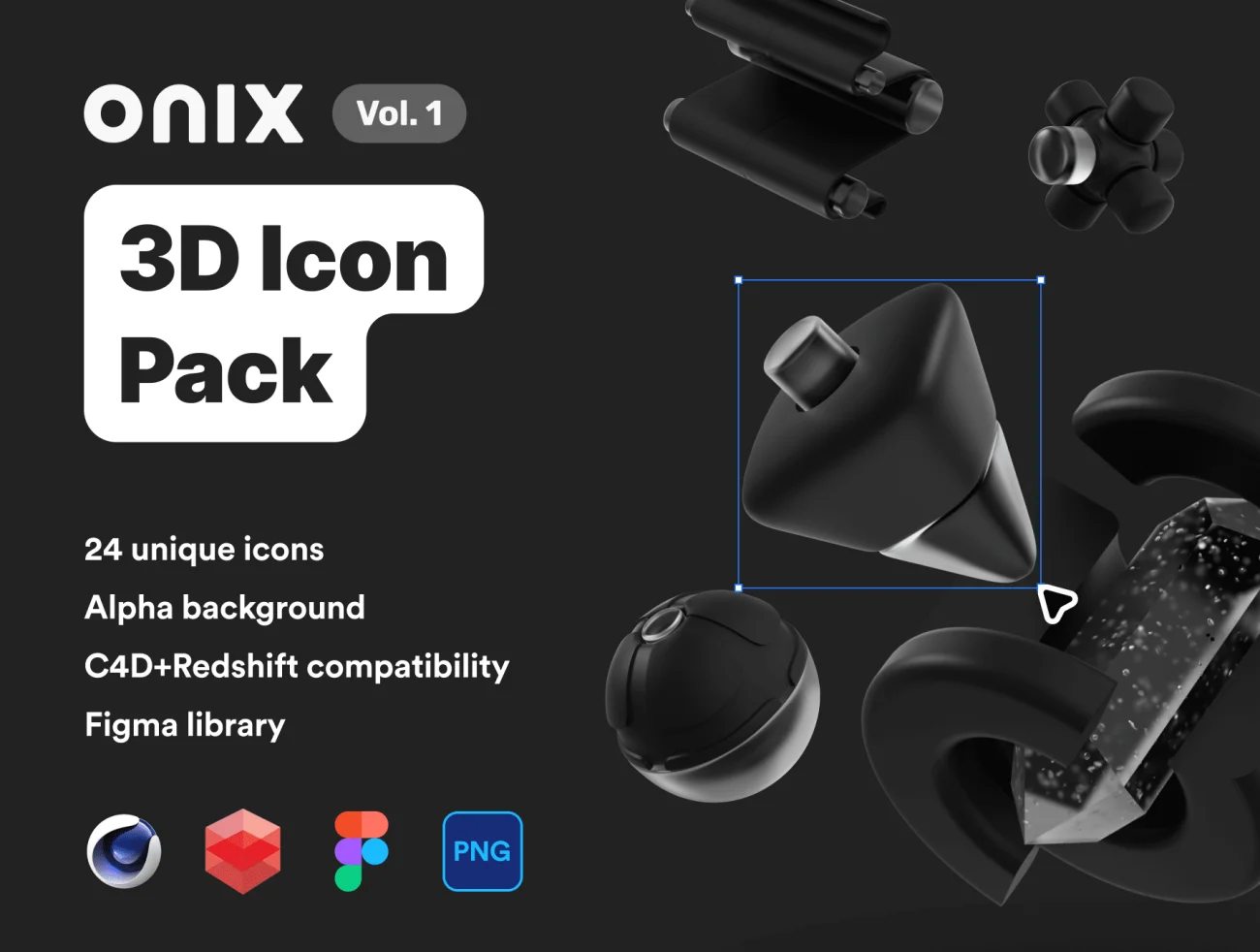 24款创意抽象3D模型图标 Onix vol. 1 – 3D Icon Pack .c4d .figma-3D/图标-到位啦UI