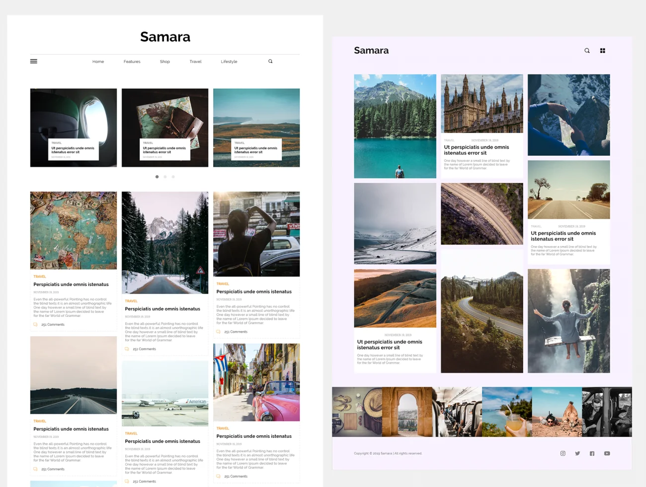 60页个人博客网站模板 Samara - Blog UI Kit .xd-UI/UX、ui套件、主页、介绍、博客、海报-到位啦UI