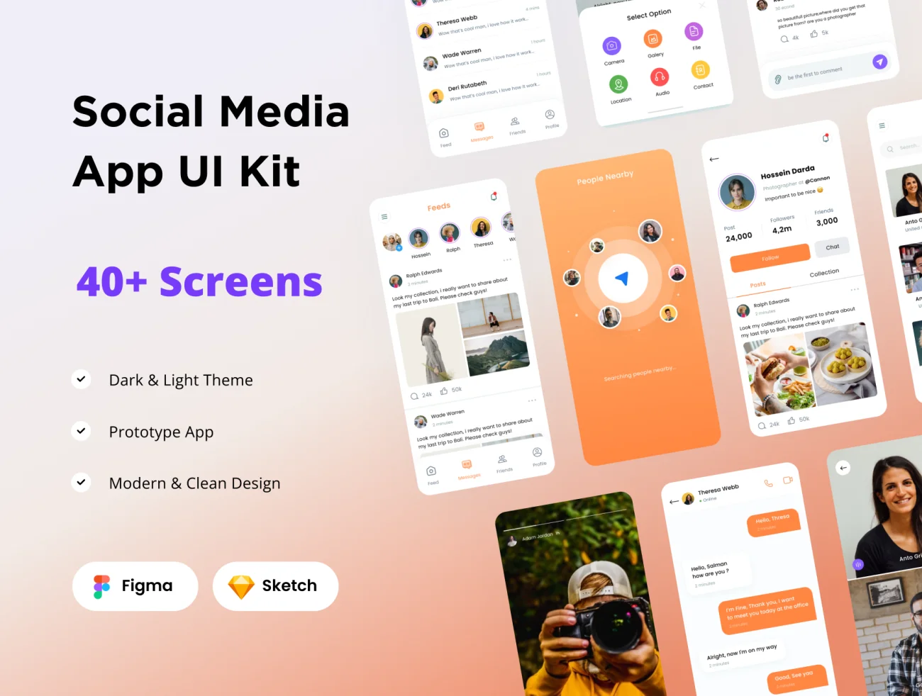 社交图片视频分享应用UI设计套件40屏 Social Media App UI Kit .figma .sketch-3D/图标、UI/UX、ui套件、主页、应用、社交、聊天-到位啦UI