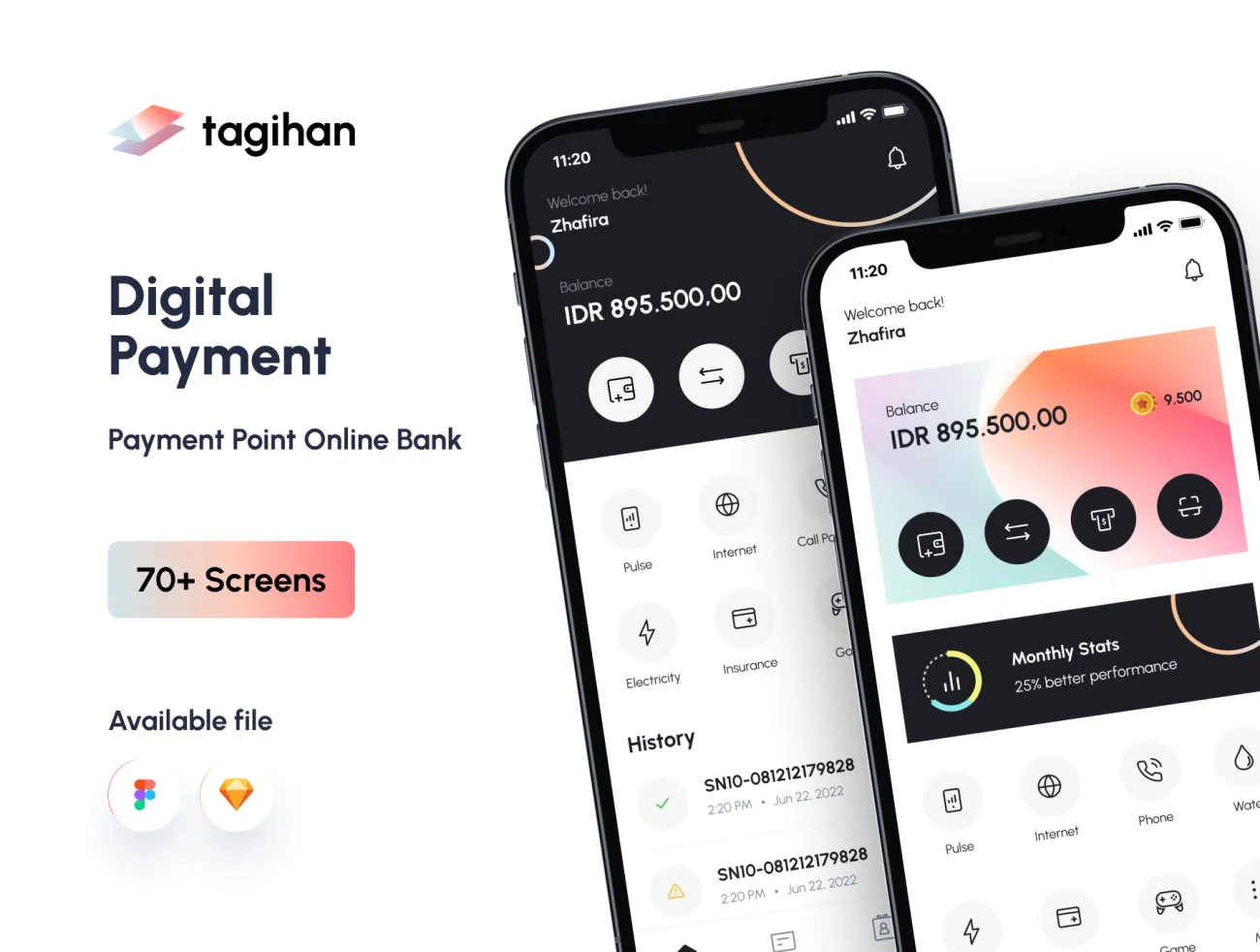 电子钱包手机网店支付应用UI设计套件70屏 Tagihan PPOB App .sketch .figma-UI/UX、ui套件、主页、付款、应用、支付、电子钱包-到位啦UI