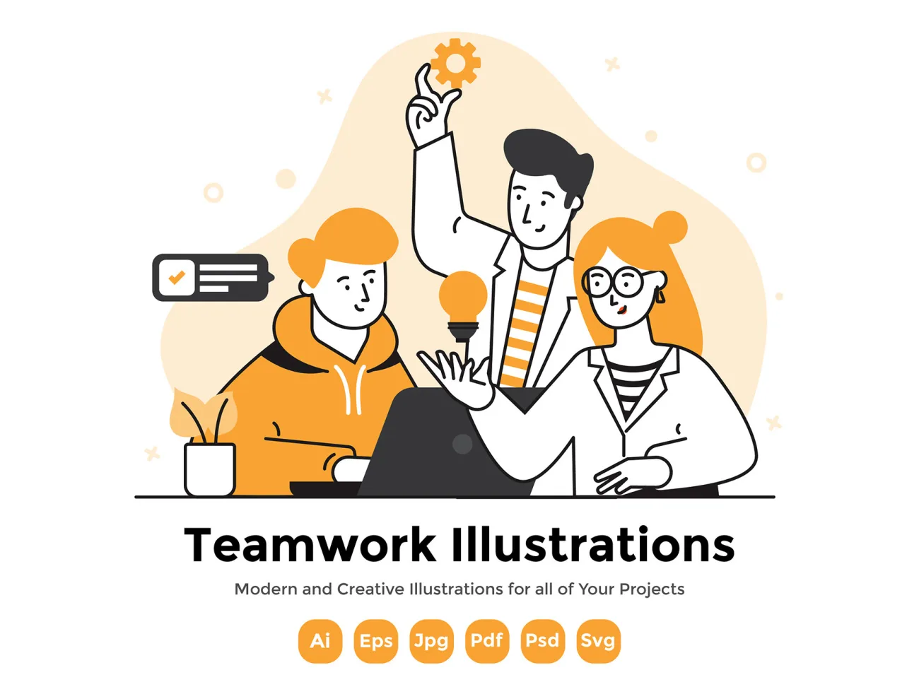 团队合作矢量插画12款 Teamwork Illustration Set .psd .ai-人物插画、场景插画、学习生活、插画、插画功能、职场办公、营销创业-到位啦UI