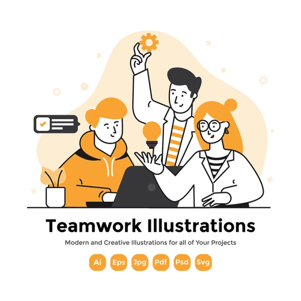 团队合作矢量插画12款 Teamwork Illustration Set .psd .ai