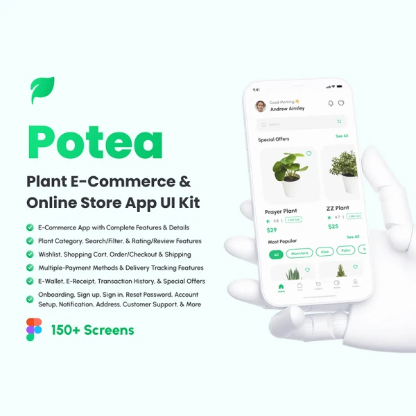 植物电商网购在线商店应用UI套件150屏 Potea - Plant E-Commerce & Online Store App UI Kit .figma