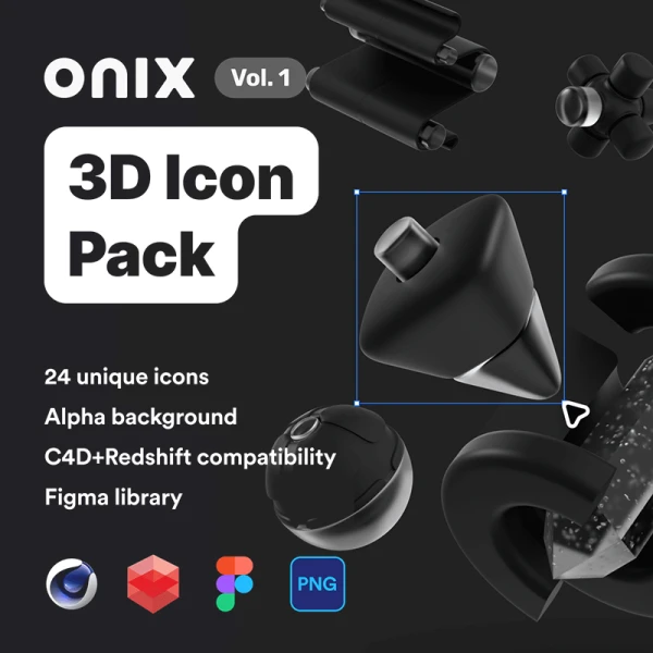 24款创意抽象3D模型图标 Onix vol. 1 – 3D Icon Pack .c4d .figma