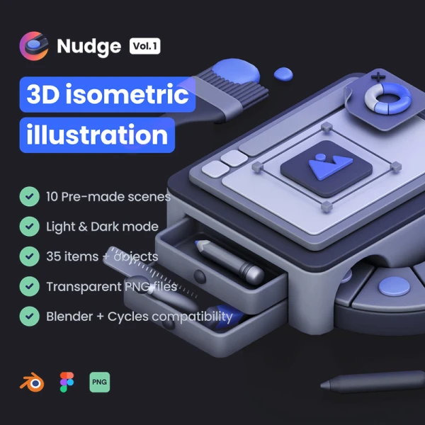 35款科技电子产品3D等距插图图标 Nudge Vol.1 - Isometric Illustration .blender .figma .png
