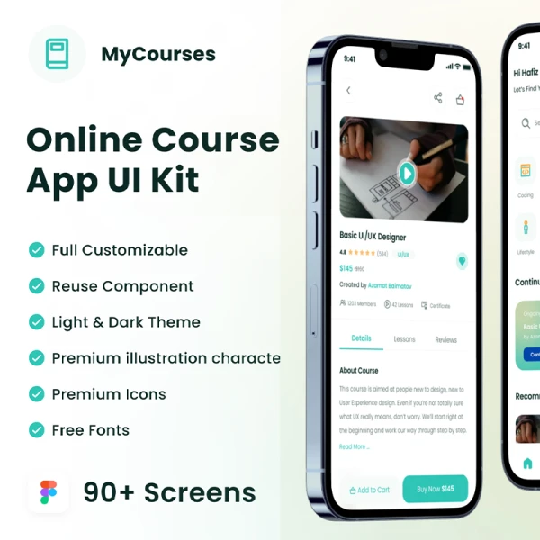 在线教育网络学习课程 UI 工具包 My Course UI Kit .figma