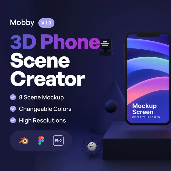 8套3D手机场景展示模型搭建智能样机套件 Mobby - 3D Phone Scene Creator .blender .figma