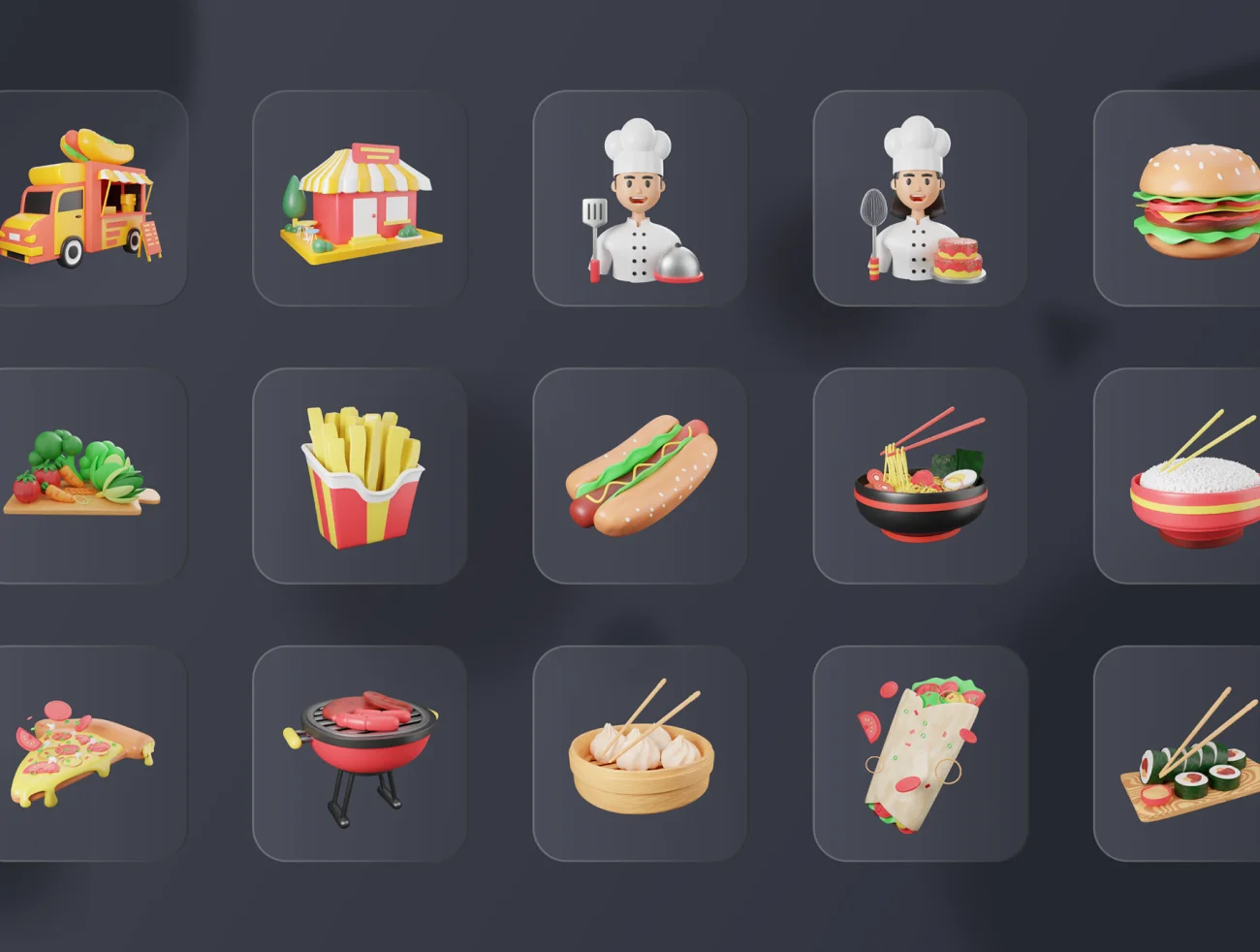 30款快餐日料3d模型图标 30 3D Food & Meals Icons Illustration .blender .figma .psd .png-3D/图标-到位啦UI