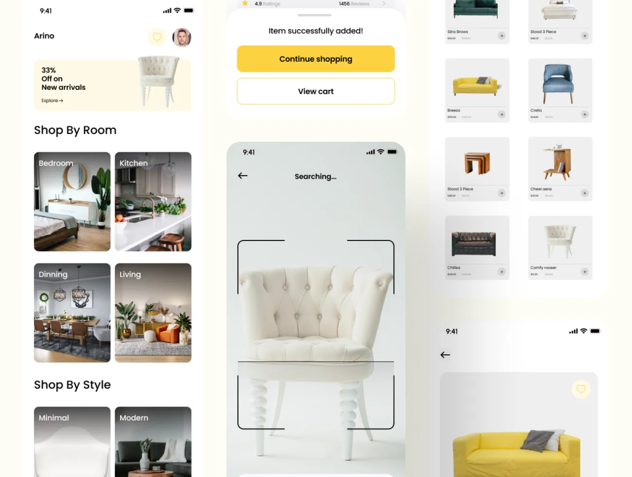 47屏家具电商网购平台应用UI设计套件 Arino - Furniture ecommerce App UI Kit .figma-UI/UX、ui套件、主页、应用、网购、详情-到位啦UI