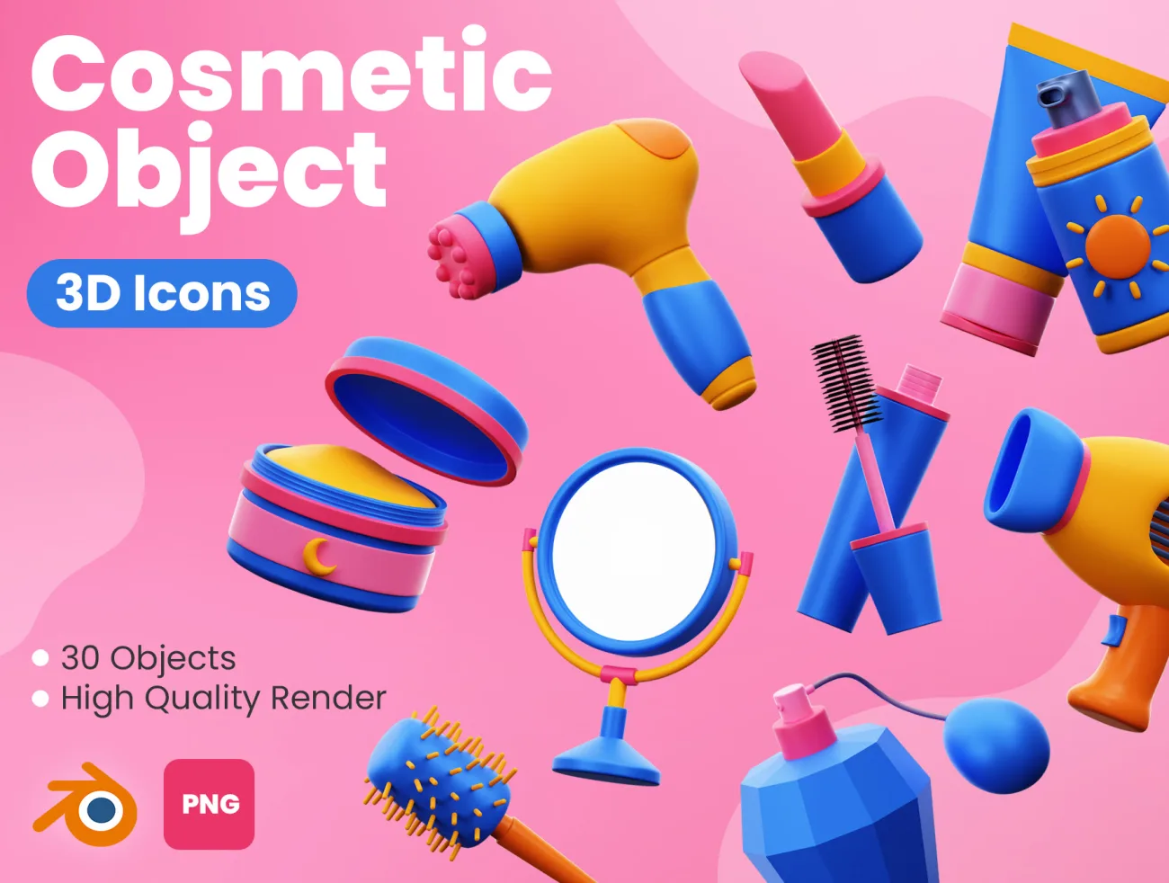 30款美妆化妆品工具3D图标模型素材下载 Cosmetic 3D Icons .blender .png-3D/图标-到位啦UI