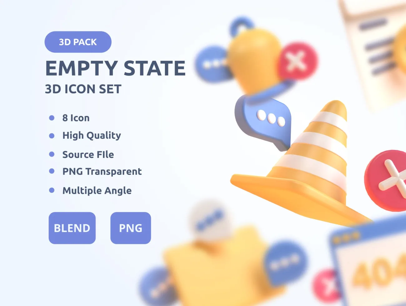 8款空状态3D图标模型素材下载 Empty State 3D Icon Set .blender .png-3D/图标-到位啦UI