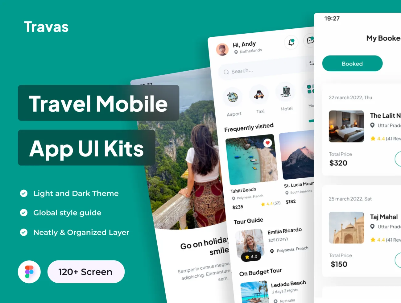 120屏景点旅游门票预定应用UI设计套件 Travas - Travel Mobile App UI Kits .figma-UI/UX、ui套件、主页、出行、应用-到位啦UI