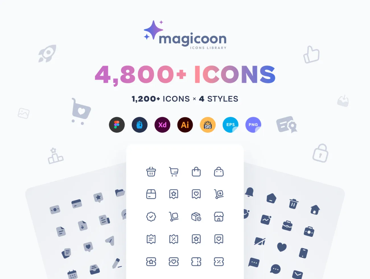 1200款线性纯色通用图标库4种风格 magicoon - 4,800+ UI icons library .figma .iconjar .xd .ai .svg .eps .png-3D/图标-到位啦UI