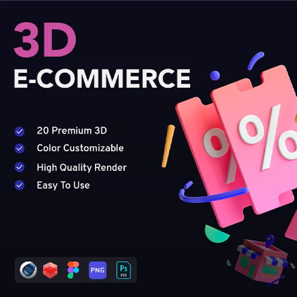20款电商网购3D图标模型 3D E-Commerce Pack .c4d .figma .png .psd