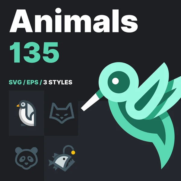 135款线性纯色矢量动物图标集下载 Animal Icons .svg .eps