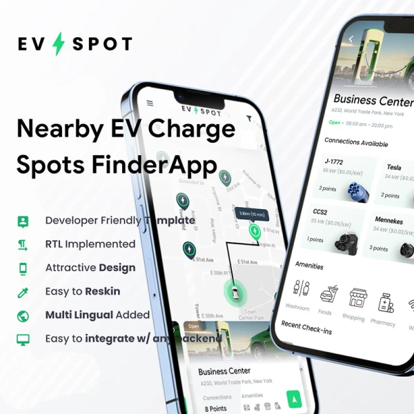 现代艾尼氪寻找附近的电动汽车充电站应用UI设计套件 EV Charging Station Finder App UI .xd