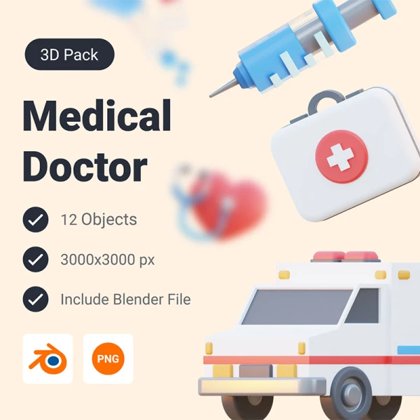 12款医疗3D图标模型素材 Medical & Doctor 3D Icon Pack .blender .png