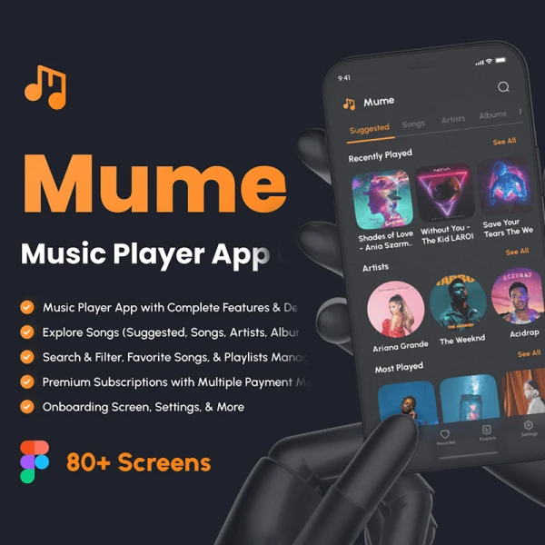 80屏音乐播放器应用UI设计套件 Mume - Music Player App UI Kit .figma