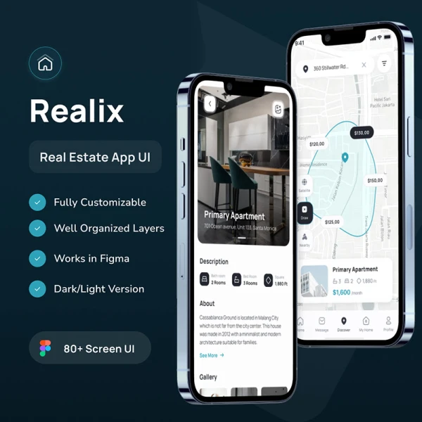 80屏房屋租赁销售应用UI设计套件 Realix - Real Estate App .figma